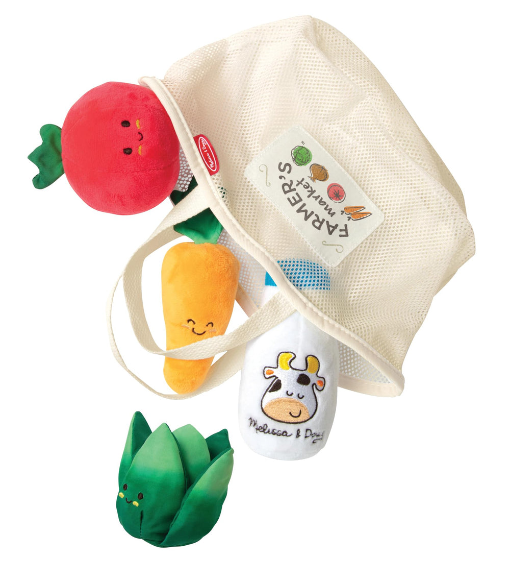 Melissa & Doug plush milk bottle with chime enhances auditory play.
