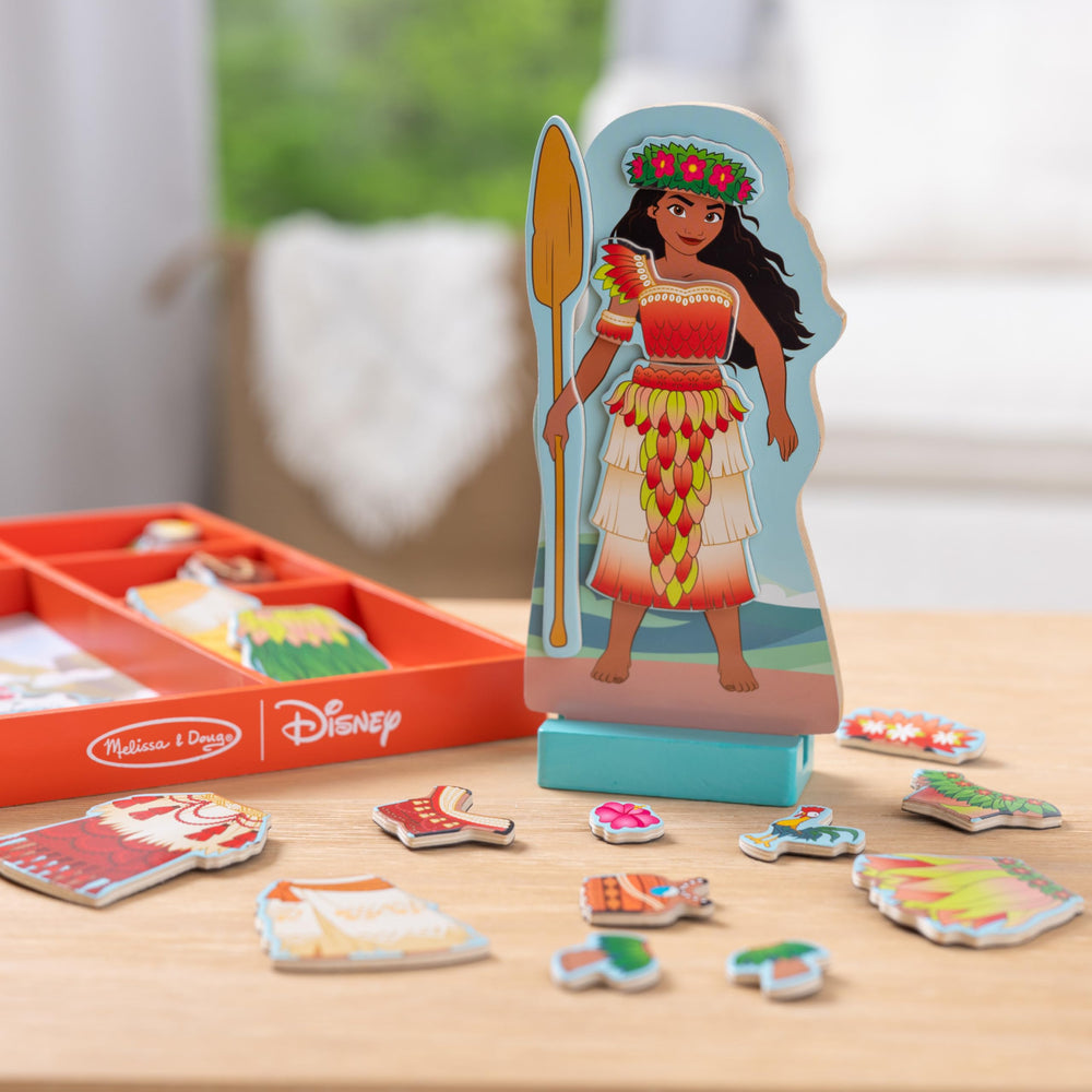 Melissa and Doug Moana dress-up pieces in tray support tidy play