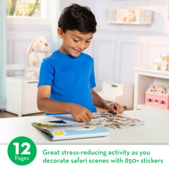Melissa & Doug Safari Zebra Scene shows a bright mosaic page for sticker matching