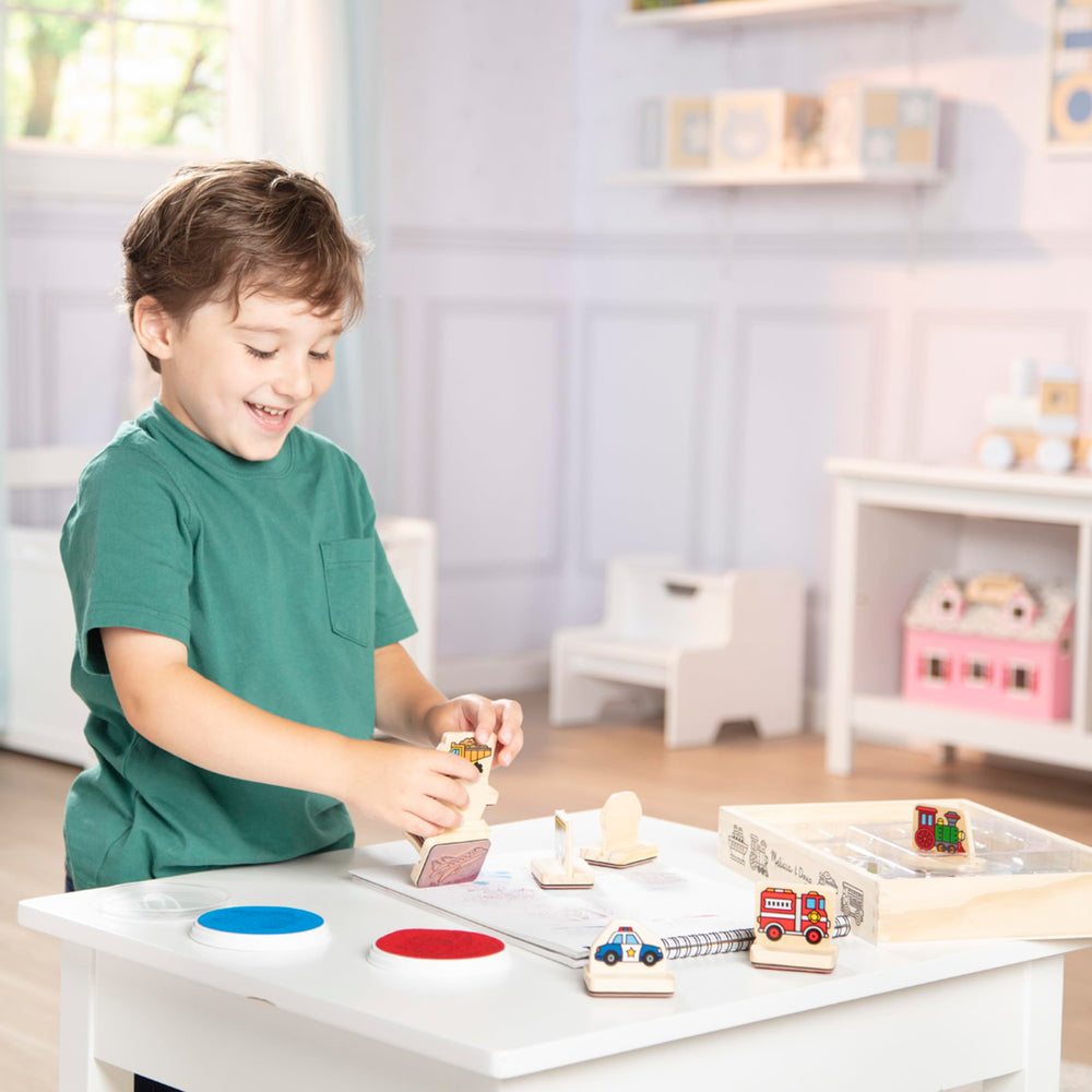 Melissa & Doug My First Wooden Stamp Set Vehicles airplane stamp with washable blue ink