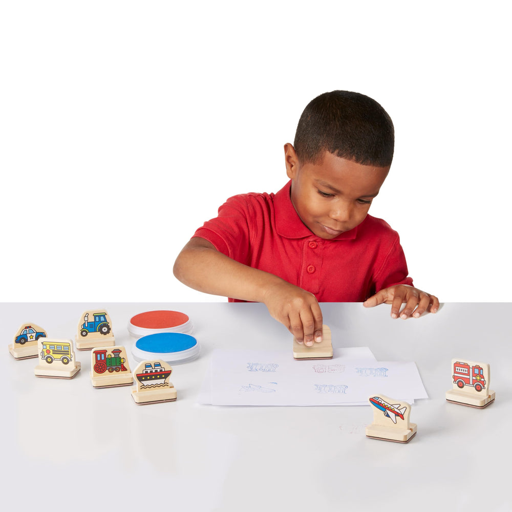 Melissa & Doug My First Wooden Stamp Set Vehicles police car stamp with child-friendly grip