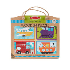 Melissa & Doug Ready Set Go pieces fit snugly on the wooden board.