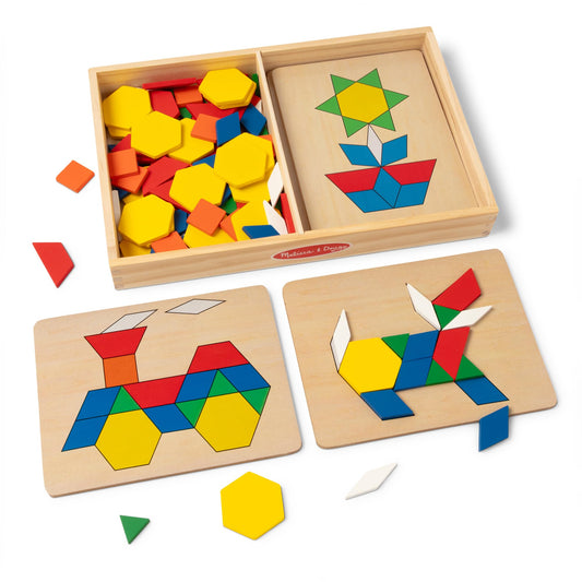 Melissa and Doug pattern blocks tiles colorful for hands-on pattern play.