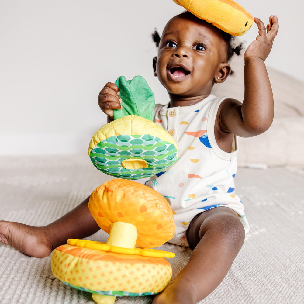 Melissa & Doug Pineapple Soft Stacker crinkle leaves close-up for tactile exploration.