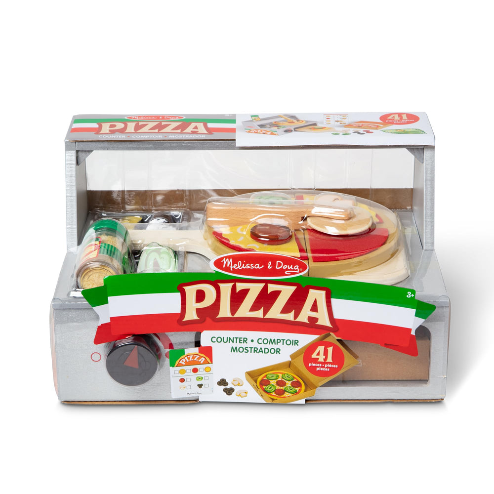 Pizza box, reusable menu, and play money for role-play payments