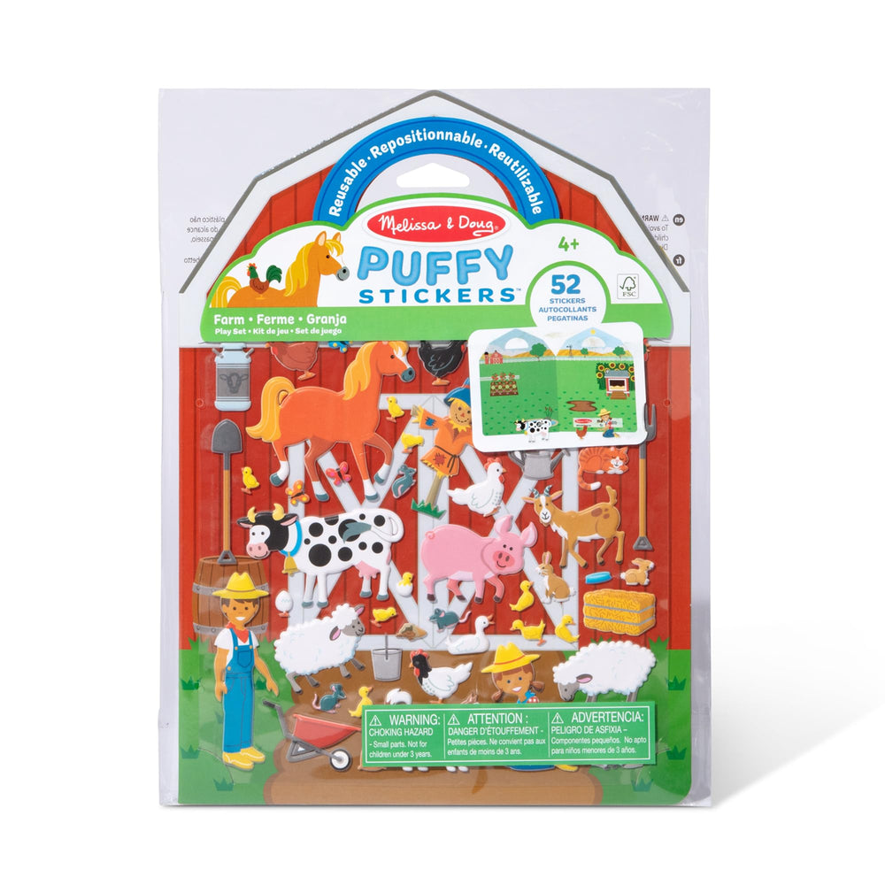 Melissa & Doug Puffy stickers adorn the farm barn scene for imaginative play.