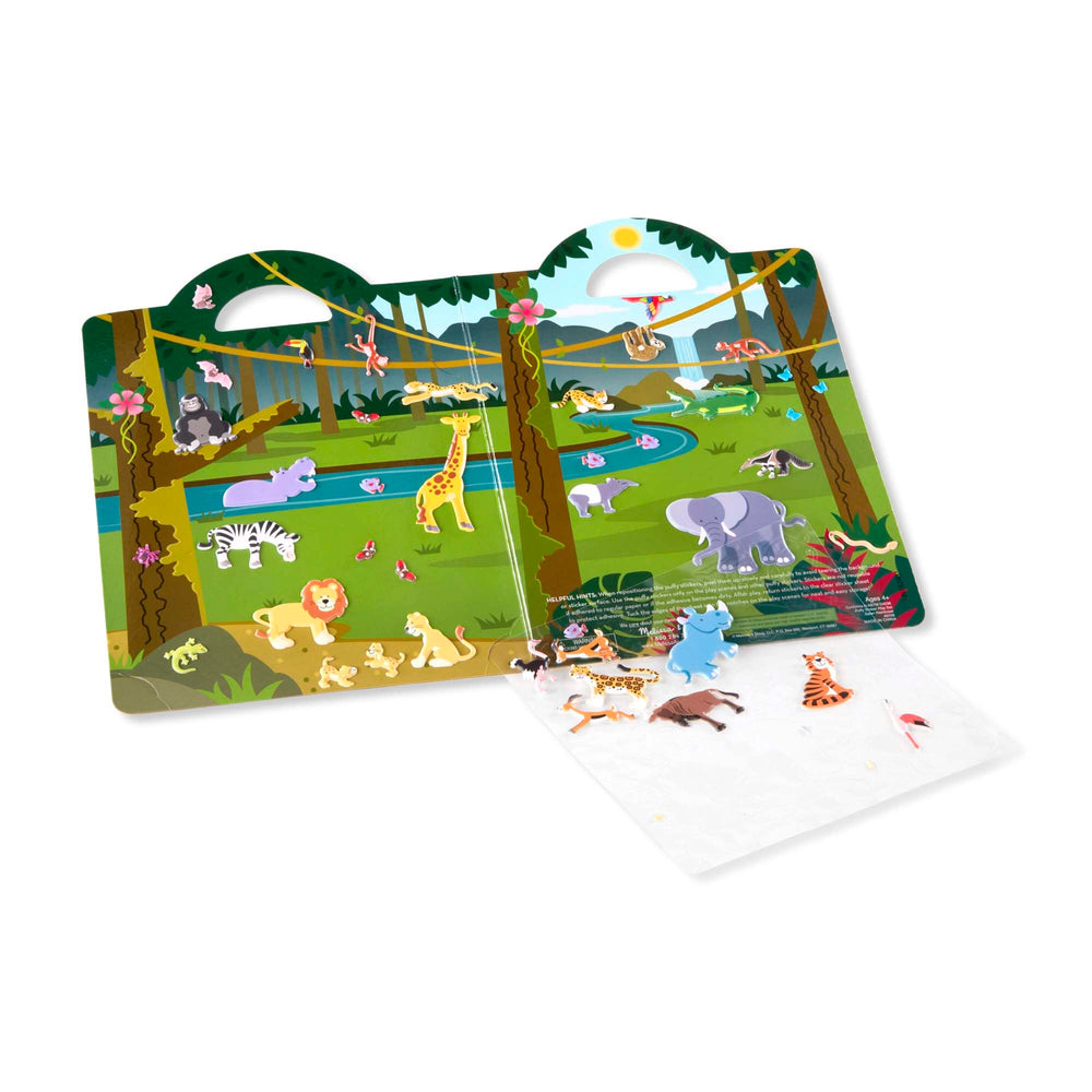 Hand-eye coordination is developed while arranging safari stickers.