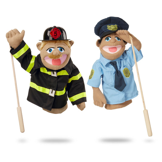 Melissa & Doug Rescue Puppet Set police officer puppet sparks imaginative pretend play.