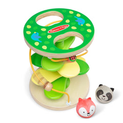 Melissa & Doug Rollables Treehouse Twirl tower promotes imaginative play.