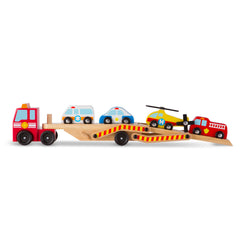 Melissa & Doug rolling vehicles encourage hand-eye coordination during rescues.