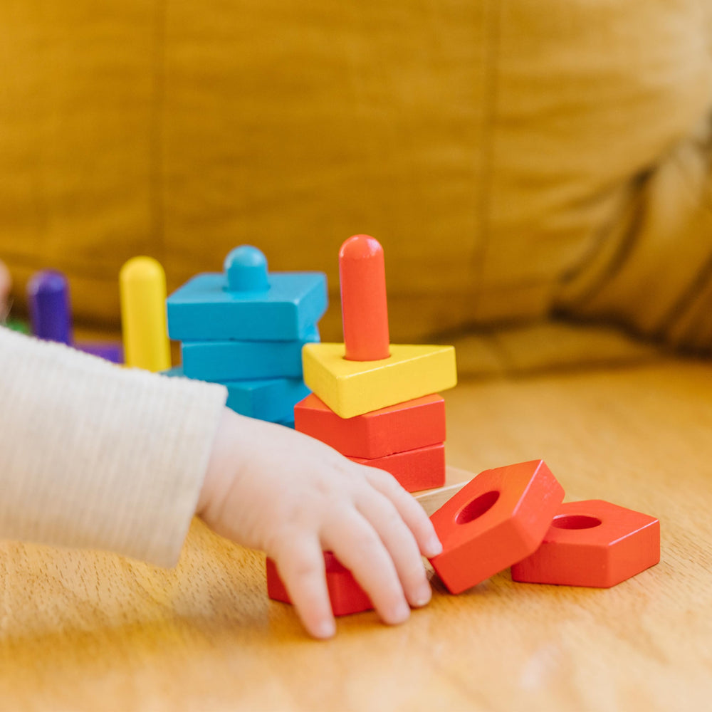 Bright wooden blocks invite interactive sorting and exploration