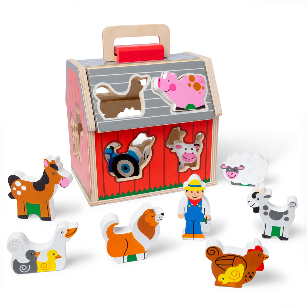 Melissa & Doug Take-Along Wooden Barn front view for portable, screen-free play