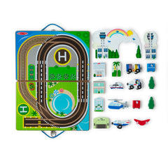 Melissa & Doug wooden airplane ready for pretend takeoffs on the surface.