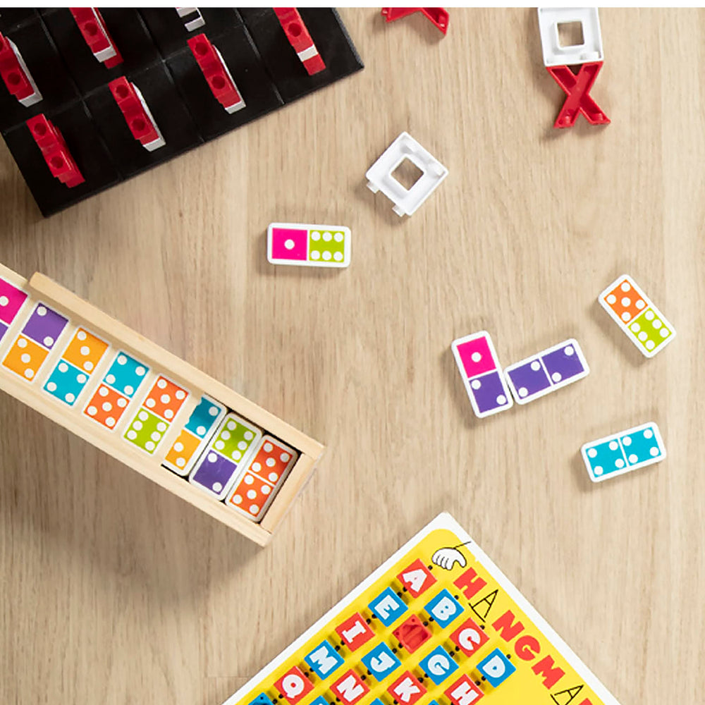 Melissa & Doug wooden storage case complements classic wooden games