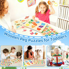 Melofaver peg puzzle set highlights safe rounded edges and durable wood for long-lasting use.