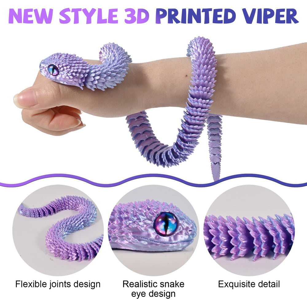 Memogizz 3d printed snake showcases vibrant color options for office decor.