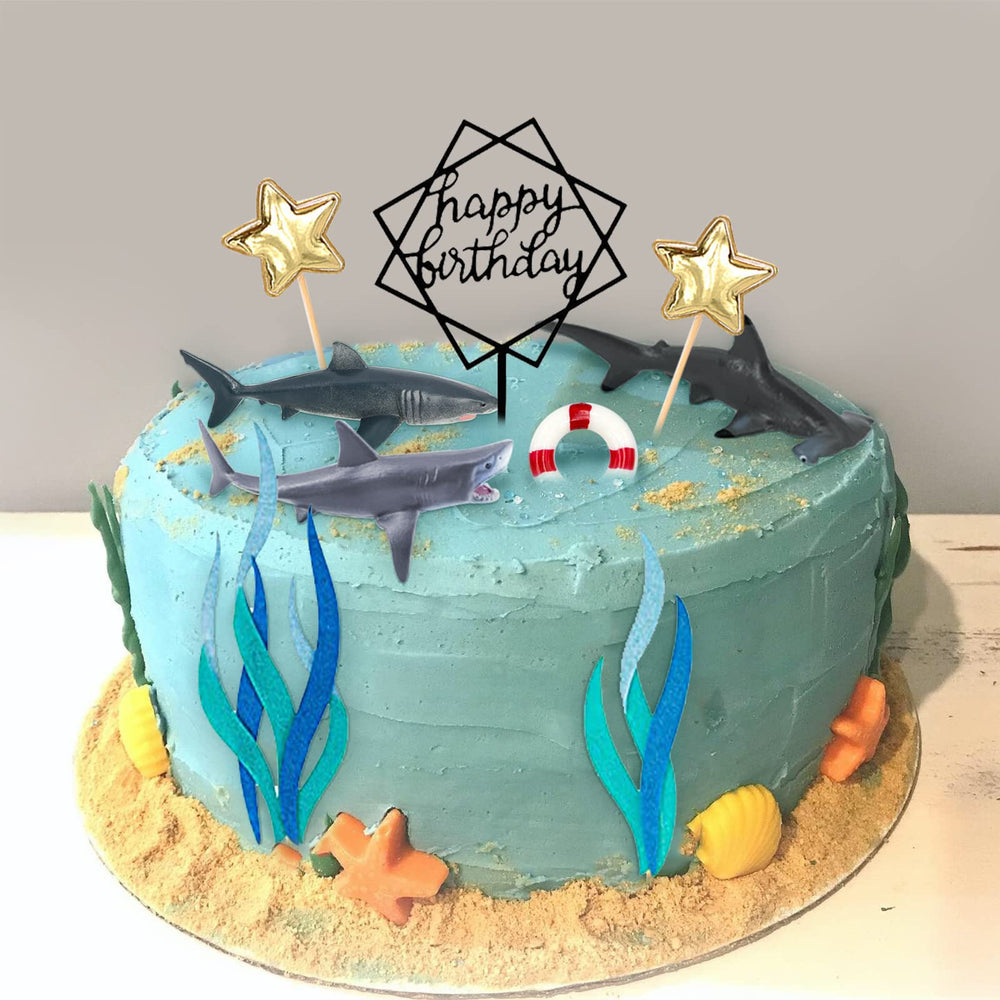 MEMOVAN black happy birthday topper adds bold contrast to cakes.