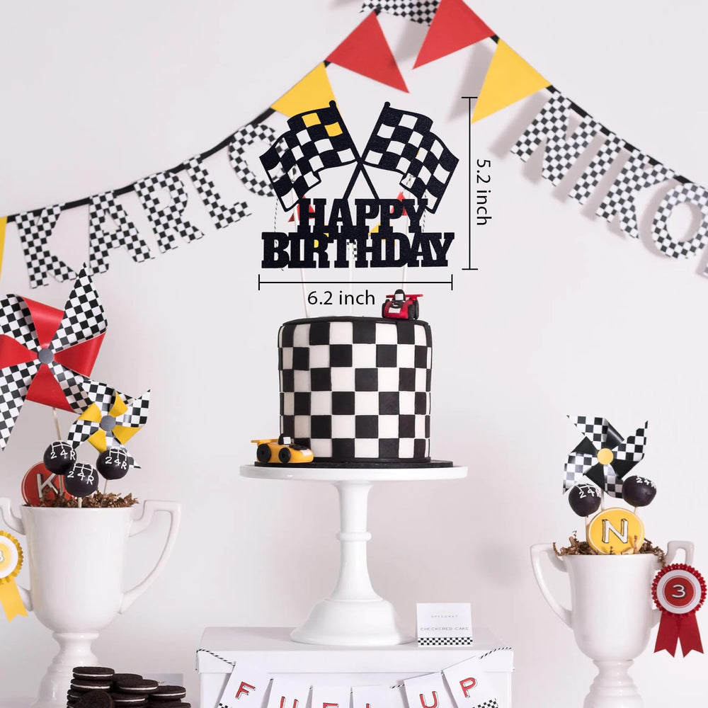 MEMOVAN checkered flag cake decor complements cupcakes and desserts with racing vibes.