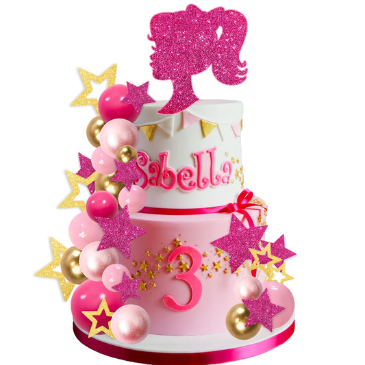 MEMOVAN hot pink girl cake topper enhances party focal point