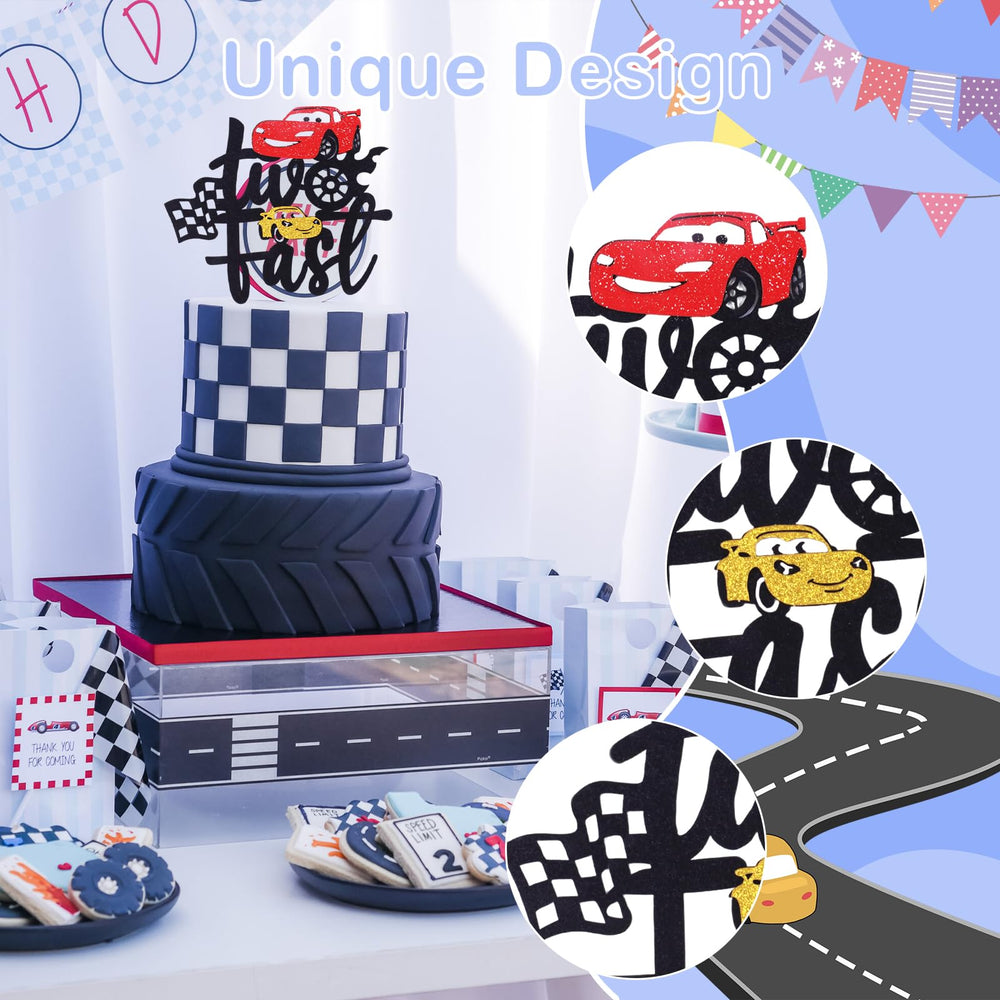 MEMOVAN race-car birthday cake decor creates a playful centerpiece for growing car fans.