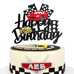 MEMOVAN race car cake topper, front view, adds vibrant racing flair to desserts.