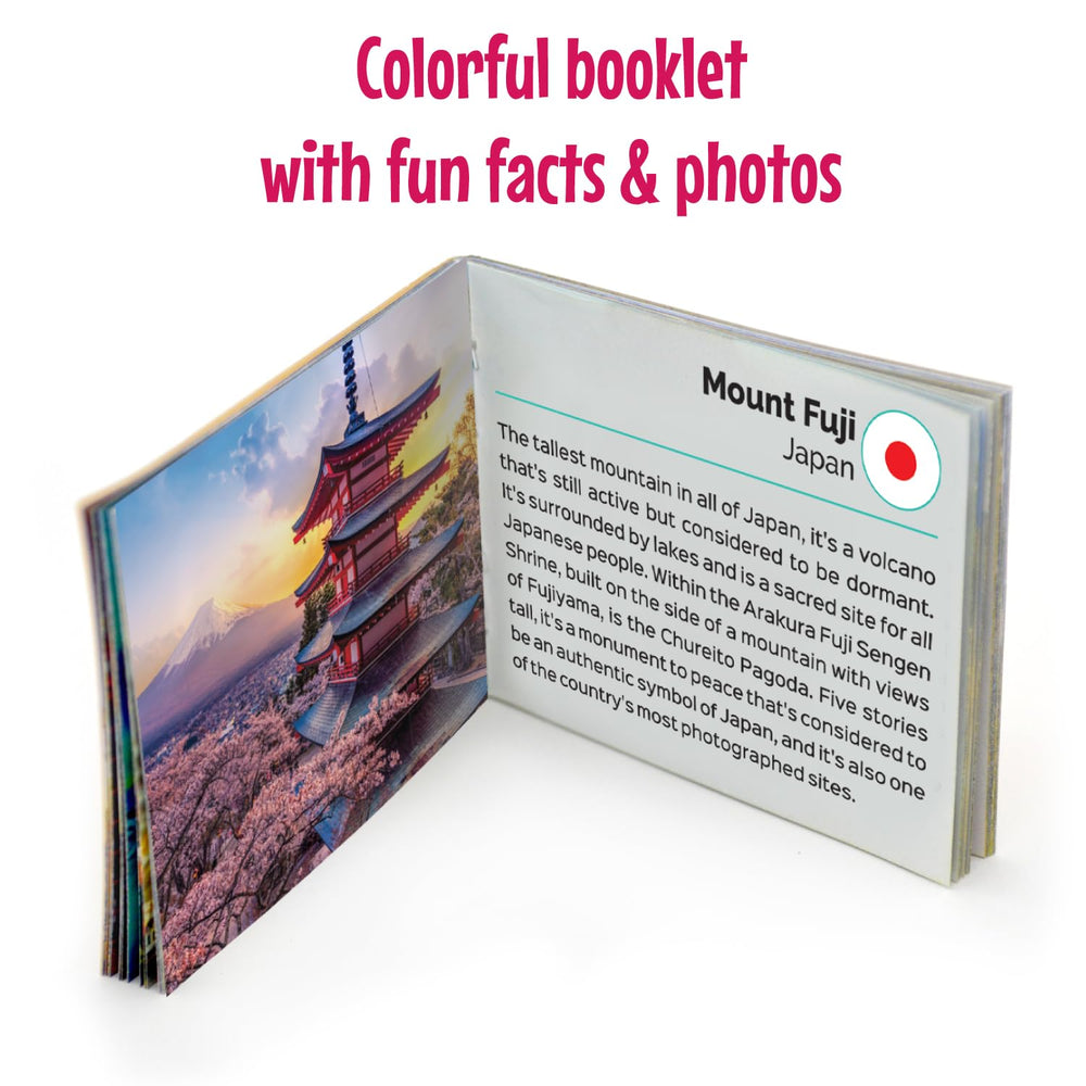 Menique Explore World booklet companion with colorful pages and location facts
