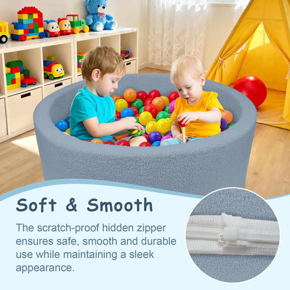 MEOGETY ball pit dimensions show 35.4 inches diameter for spacious play.