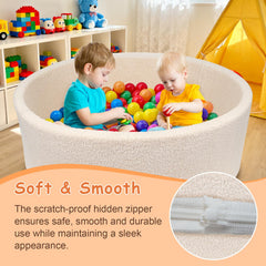 MEOGETY Kids Ball Pit wall shows soft edges for safe exploration.