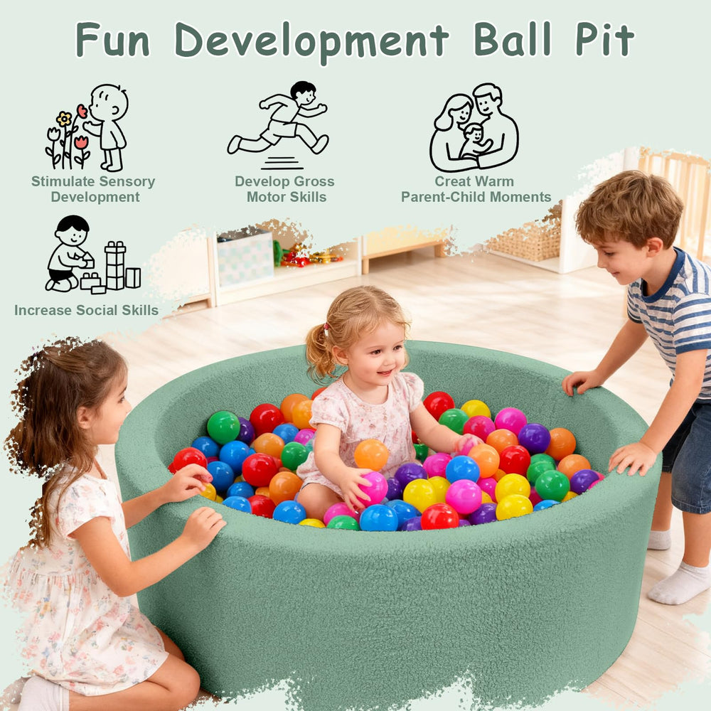 MEOGETY ball pit used as a photo prop in living room.