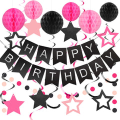 Meowtastic birthday banner brightens party spaces with bold black and pink design.