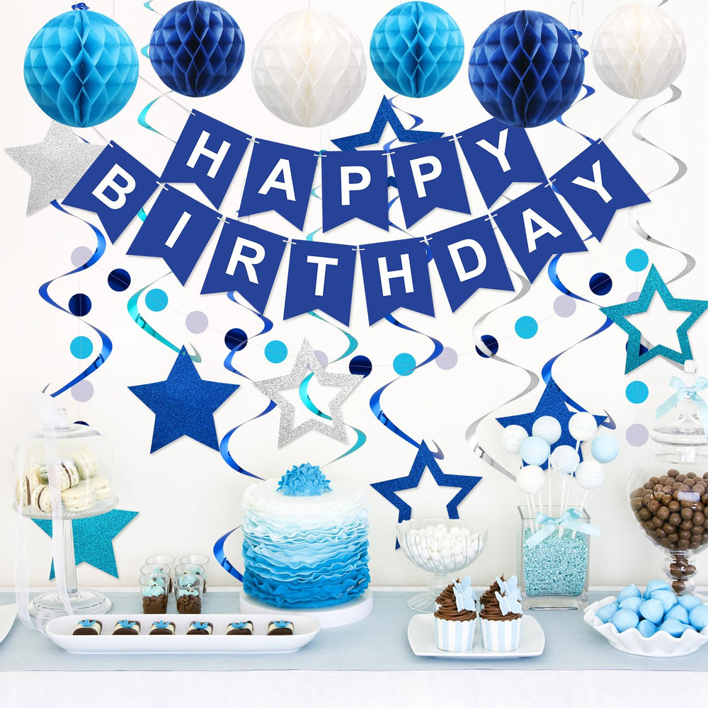 Meowtastic blue honeycomb ball adds depth to party decor