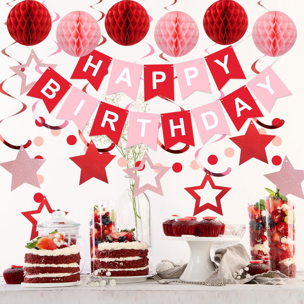 Meowtastic red honeycomb balls add cute texture and vibrant color to the party