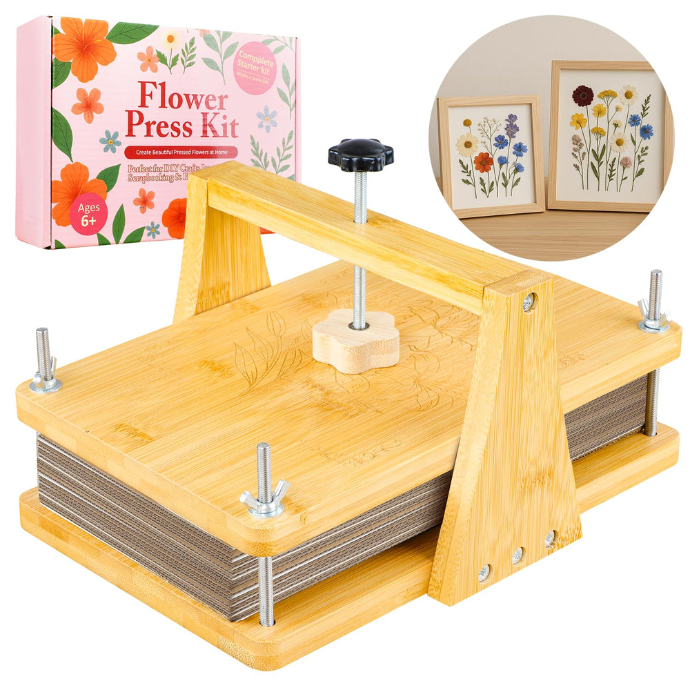 MeRGBWLife large bamboo flower press front view with 11x7 size for DIY pressing