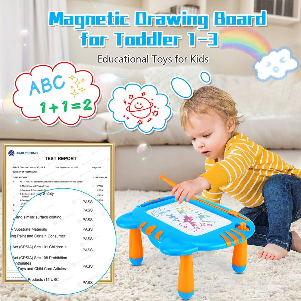 MERGUEZ magnetic drawing board showing color zones for vibrant doodles.