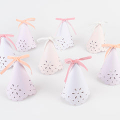 Meri Meri Broderie Anglaise lace hat pastel pink for festive celebrations.