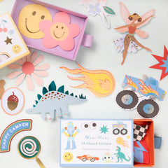 Meri Meri easy-peel back dinosaur stickers with copper and green foil for a premium look