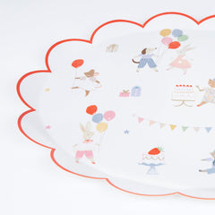 Meri Meri Animal Friends plates feature pastel animal illustrations for festive celebration tables.