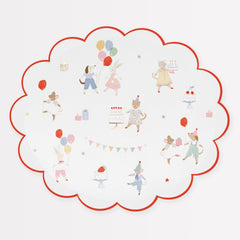 Meri Meri Animal Friends plates with scalloped border and gold foil for elegant table settings.