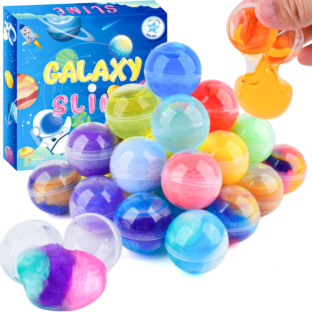 MERMAIDSLIME 32-pack Galaxy Slime Balls with colorful textures, perfect for party favors.