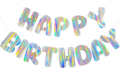 Merrivo Iridescent Birthday Banner with aurora colors enhances vibrant party photos.