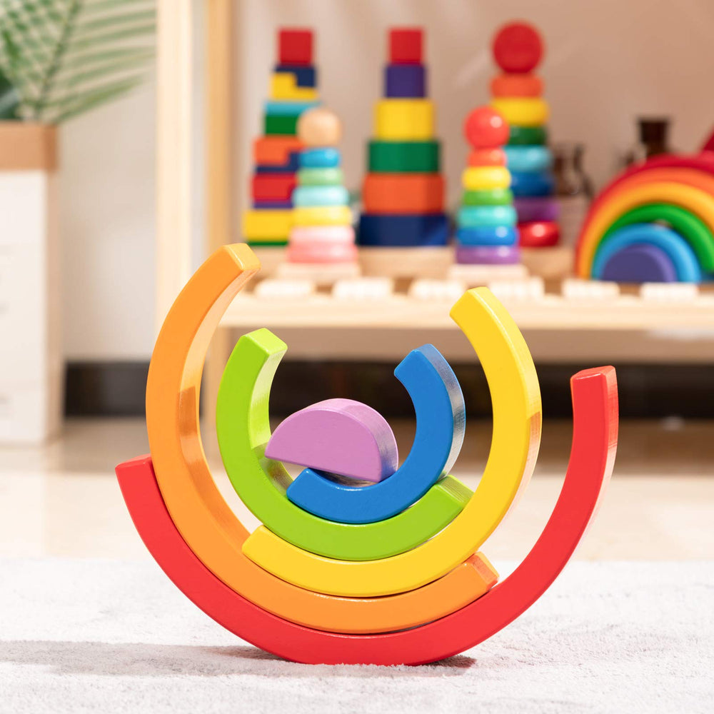 MerryHeart natural wood rainbow arches with a smooth surface for tiny hands