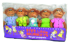 MerryMakers Five Little Monkeys puppets close-up, expressive faces for storytelling.