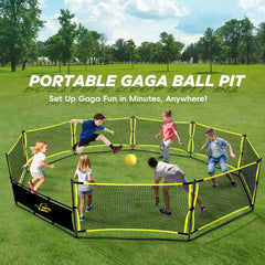 MerryMove Gaga Ball Pit with hoop and goals for basketball-style fun