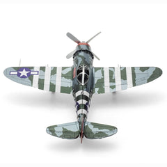 Assembled Metal Earth P-47 Thunderbolt display model on shelf