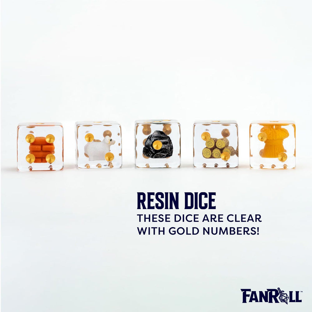 Metallic Dice Games FanRoll resin dice, CATAN inclusion set for immersion