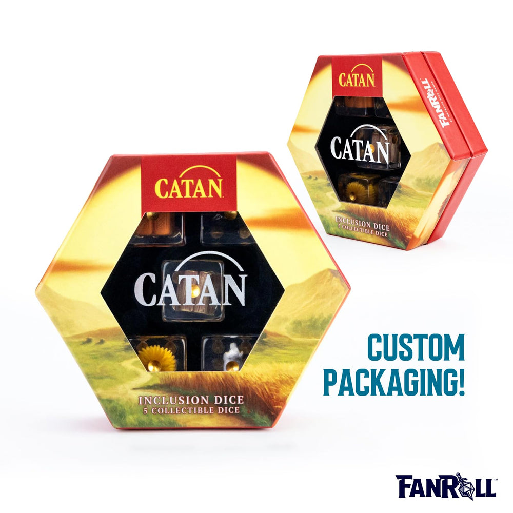 FanRoll CATAN inclusion dice set from Metallic Dice Games, tactile upgrade