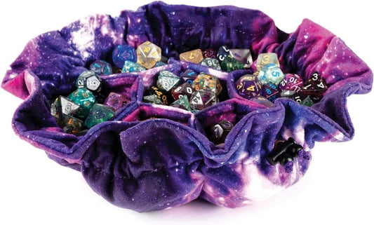 Metallic Dice Games FanRoll Nebula velvet bag front view with organized pockets