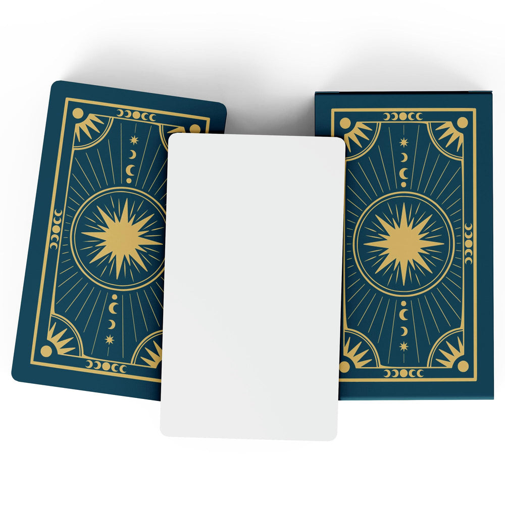 Metaphoracle Create Your Own Oracle Cards front Celestial sunburst design for personalized readings.