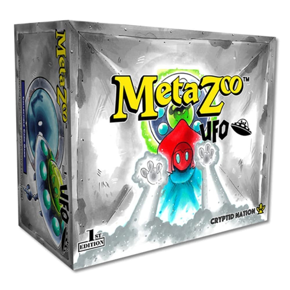 MetaZoo UFO 1st Edition booster box display in silver edition, ready for collector expansion.