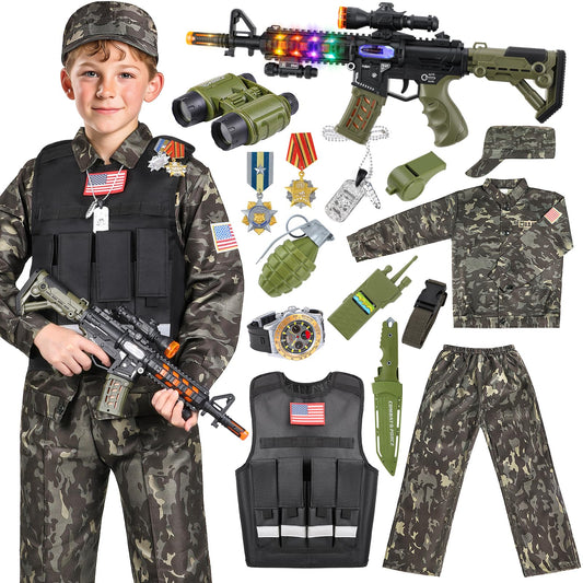 Metemot army costume jacket with camouflage for immersive playtime.